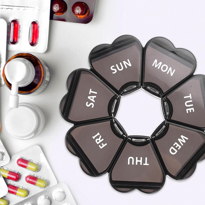 Weekly Medicine Case 7- -Compartment Plastic Pill Organizer with Lid, Petal-Shaped Mini Storage Box for Travel and Daily Medication Management - Image 3