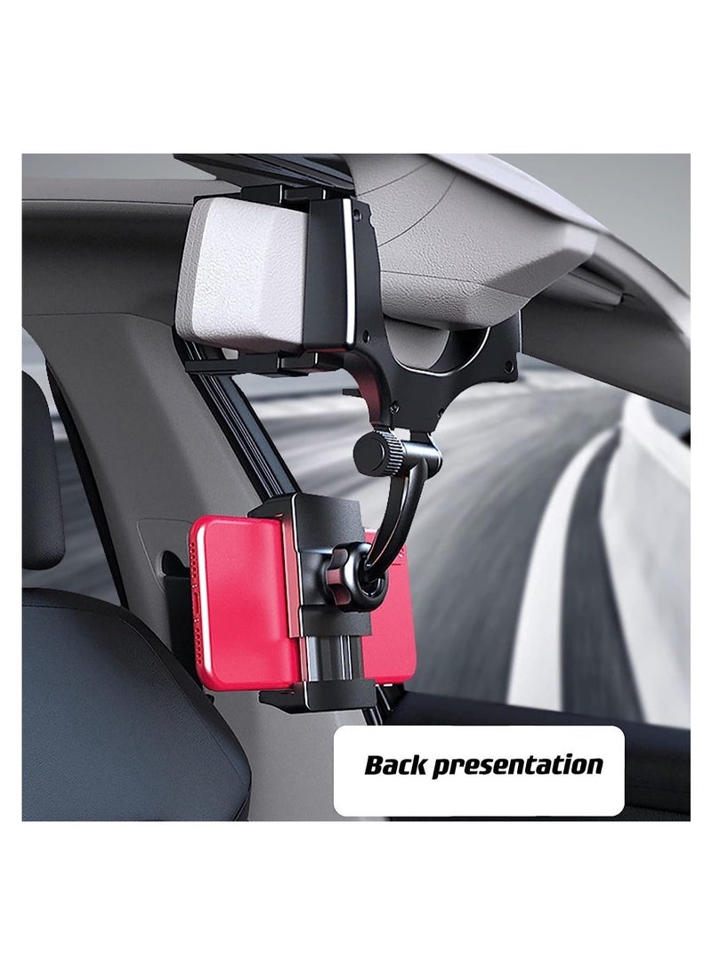 ELTRAZONE Rear View Mirror Car Mount Phone Holder Stand with 270° Swivel and Adjustable Clips (Black) - Image 4