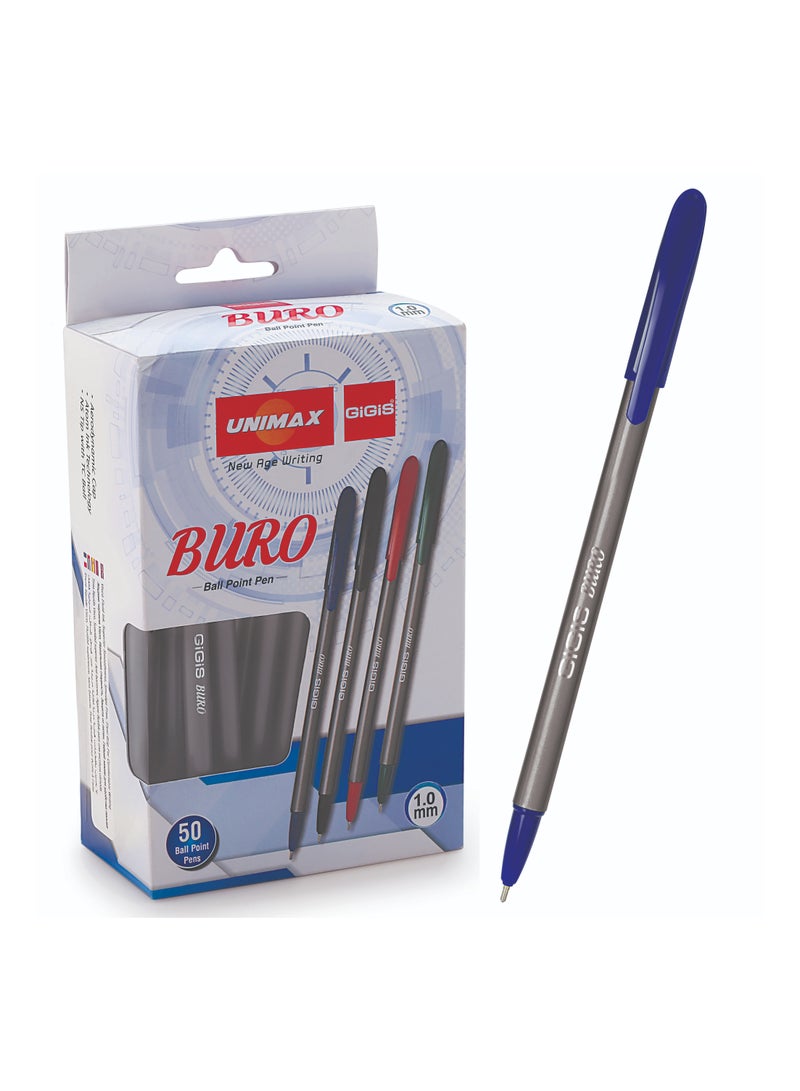 Gigis Unimax Buro Ballpen 50-Pieces, 1.00 mm, Blue, Smooth Writing Ball Point Pen for School Office Home - Image 1