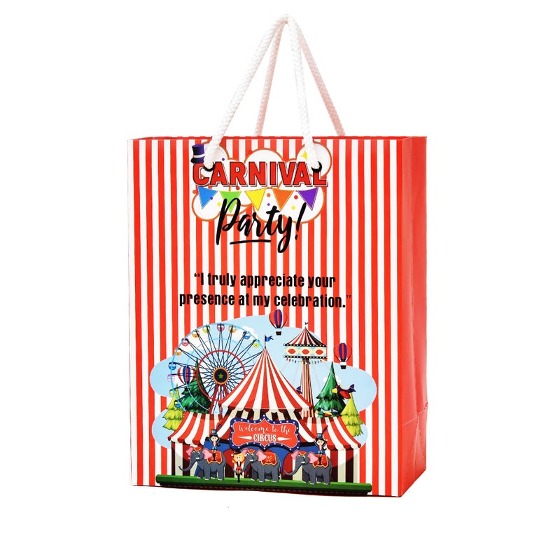 PPJ ® -HAPPY BIRTHDAY (CARNIVAL THEME) PARTY (30 Pcs.) PAPER CARRY BAG, 10 Inch X 8 Inch X 4 Inch RETURN GIFT/HAPPY BIRTHDAY/RETURN GIFTS/GIFTS/GIFT BAGS/GIFT COVERS (Pack of 30) - Image 1