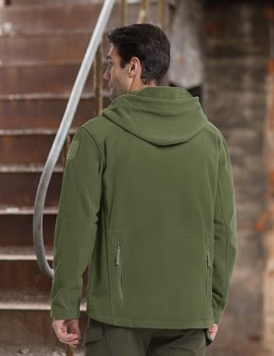 CRYSULLY Men's Tactical Front Zip Fleece Lining Hunting Mountaineering Jackets Windbreaker Coat Army Green - Image 4