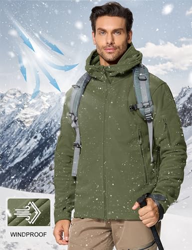 CRYSULLY Men's Tactical Front Zip Fleece Lining Hunting Mountaineering Jackets Windbreaker Coat Army Green - Image 3