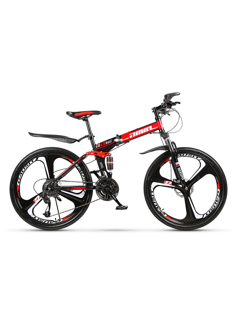 amin Folding Mountain Bike Foldable/Unfoldable Bike 26 Inch for Adult,24-Speed Dual Suspension High-Carbon Steel Foldable Bicycle,Dual Disc Brake Folding Bikes for Men Women,Shock Absorption,3-Blade Wheel - Image 1