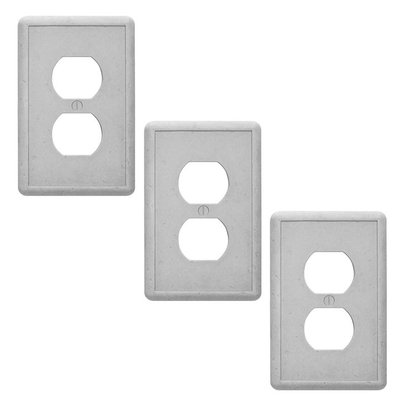 Questech Outlet Cover Single Duplex Wall Plate 1Gang Switch Plate Standard Size Electrical Outlet Receptacle Cover Decorative Tumbled Texture Gray 3 Pack
