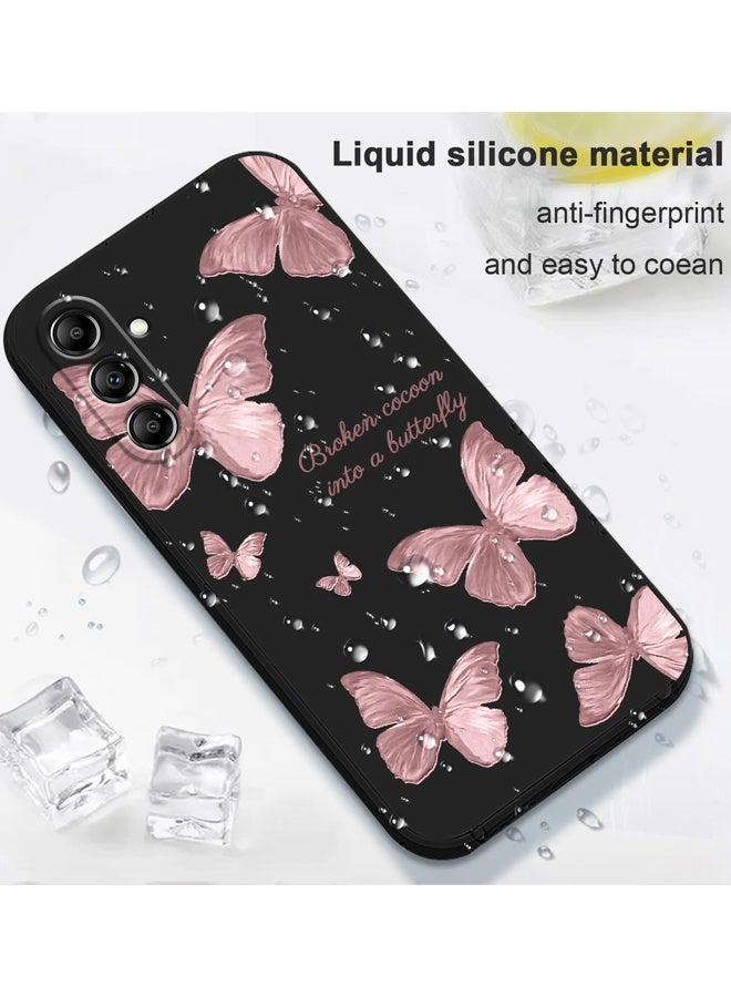 جراب هاتف Samsung Galaxy A54 5G، تصميم نمط زهور إبداعي، غطاء هاتف A54 5G من السيليكون السائل الناعم - لون أسود فراشة - Image 3