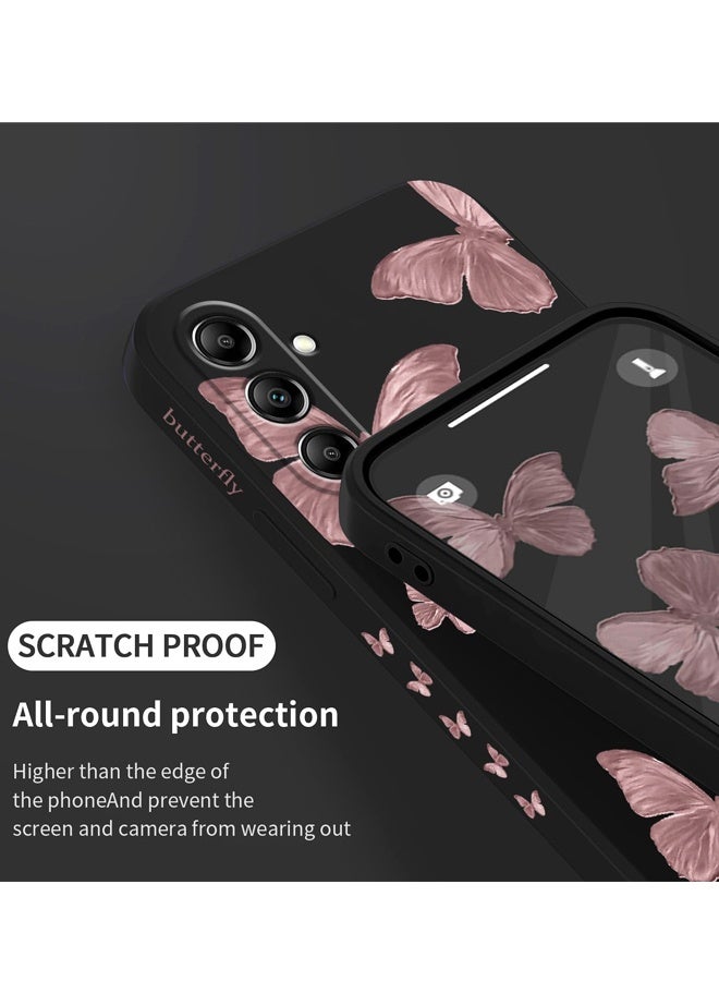 جراب هاتف Samsung Galaxy A54 5G، تصميم نمط زهور إبداعي، غطاء هاتف A54 5G من السيليكون السائل الناعم - لون أسود فراشة - Image 4
