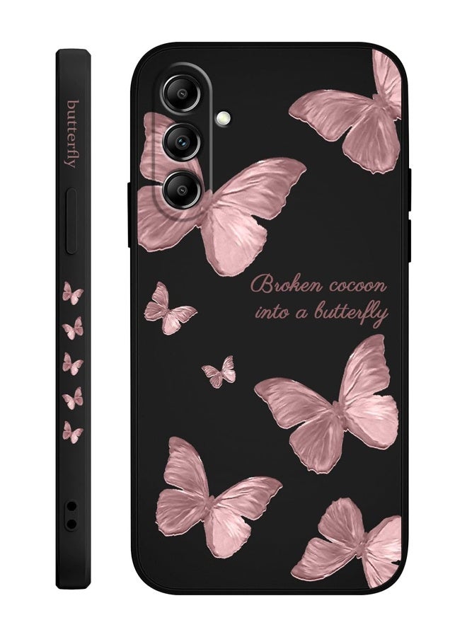 جراب هاتف Samsung Galaxy A54 5G، تصميم نمط زهور إبداعي، غطاء هاتف A54 5G من السيليكون السائل الناعم - لون أسود فراشة - Image 1