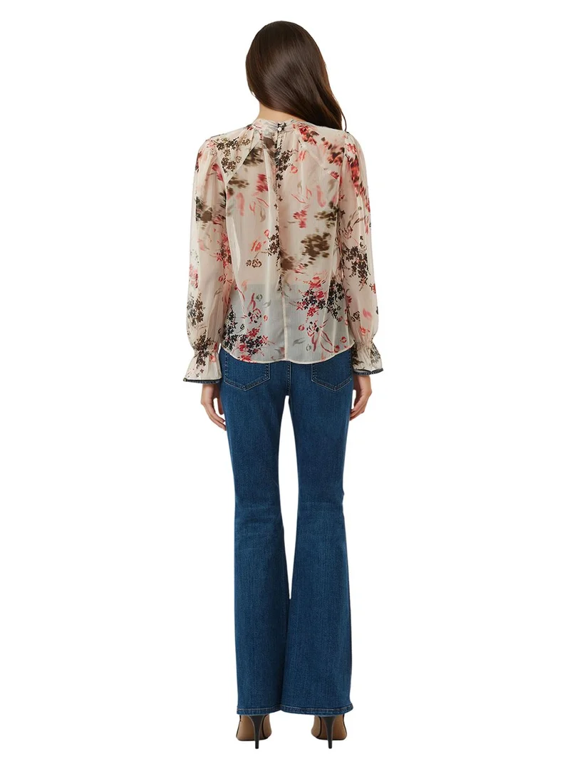 فرنش كونكشن Floral Flared High Neck Shirt