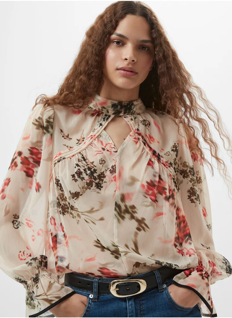 فرنش كونكشن Hallie Crinkle Contrast Floral Top