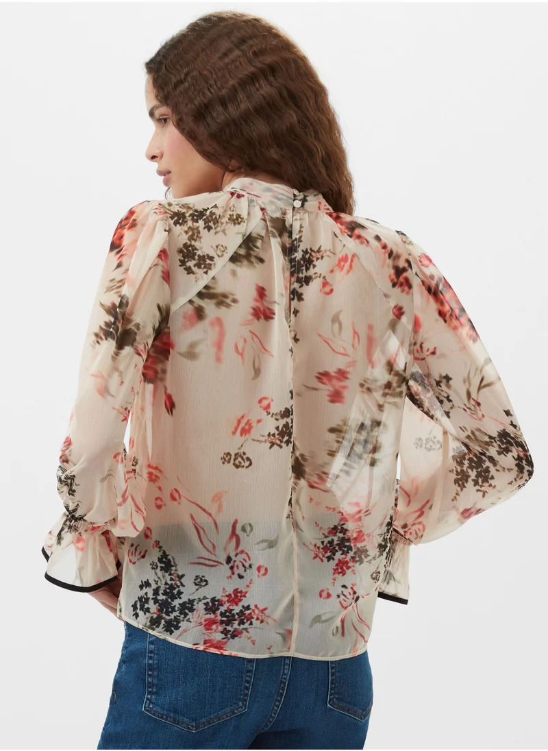 فرنش كونكشن Hallie Crinkle Contrast Floral Top