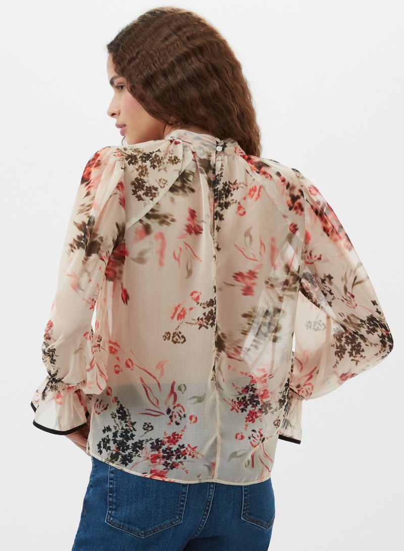 French Connection Hallie Crinkle Contrast Floral Top  - Image 2