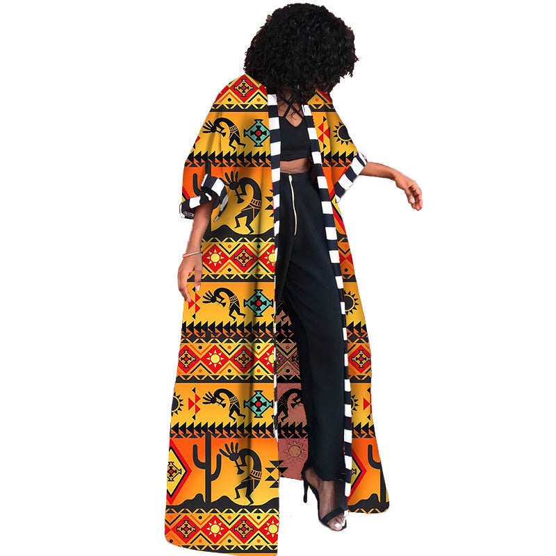 African Print Womens Long Kimono Coat 2024 Plaid  - Image 2