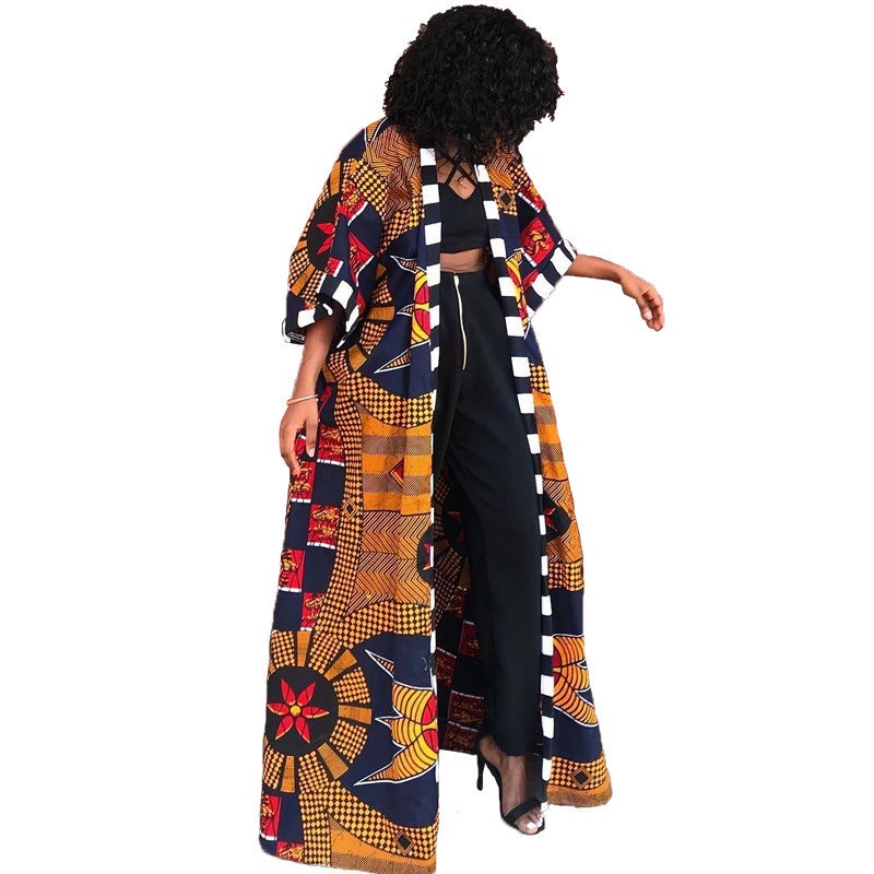 African Print Womens Long Kimono Coat 2024 Plaid  - Image 1