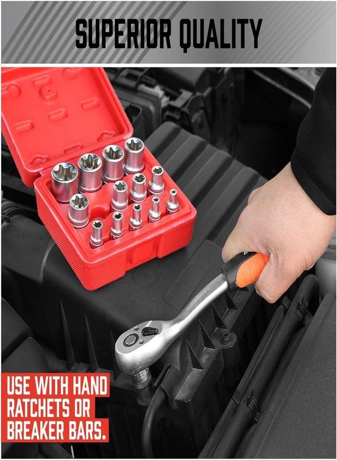 Zaptec 14-Piece E-TORX Socket Set - Female Torx Socket Set - Ultimate Star Socket Set - Torque Socket Set - External Torx Socket Set - 1/4", 3/8" & 1/2" Drive - E4 to E24 Socket Set - Image 2