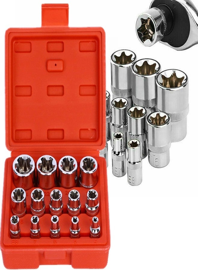 Zaptec 14-Piece E-TORX Socket Set - Female Torx Socket Set - Ultimate Star Socket Set - Torque Socket Set - External Torx Socket Set - 1/4", 3/8" & 1/2" Drive - E4 to E24 Socket Set - Image 1