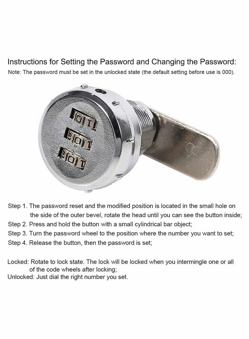 Combination Cam Lock 20mm Cylinder Length 3 Digit Code Security Locks for 12 to 16mm Wooden Wardrobe Arcade Cupboard Drawer Mailbox Silver - Image 4