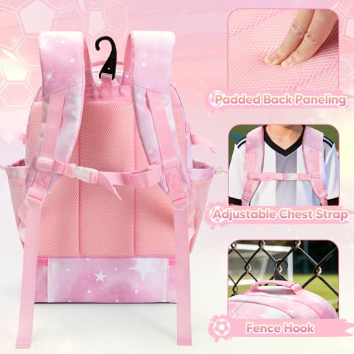 Smasrob Soccer Bags for Girls with Separate Ball Pocket and Shoe Compartment, Sports Backpack for Soccer, Basketball, Volleyball, Pink - Image 5