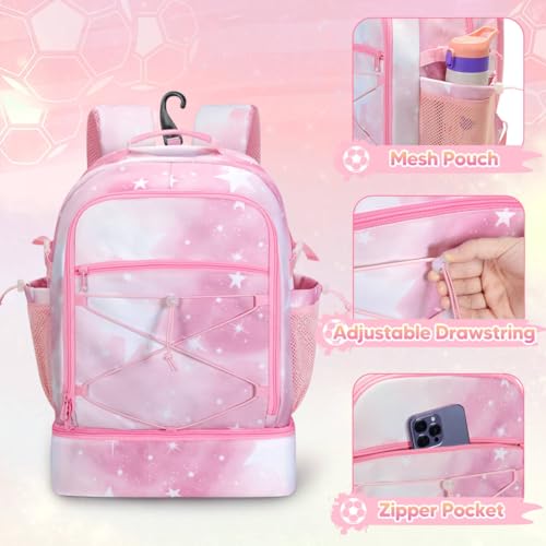 Smasrob Soccer Bags for Girls with Separate Ball Pocket and Shoe Compartment, Sports Backpack for Soccer, Basketball, Volleyball, Pink - Image 2