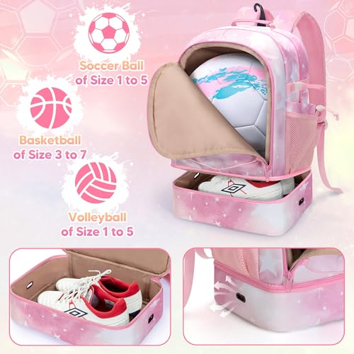 Smasrob Soccer Bags for Girls with Separate Ball Pocket and Shoe Compartment, Sports Backpack for Soccer, Basketball, Volleyball, Pink - Image 3