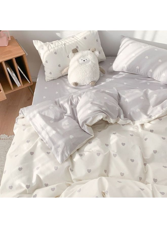 Washed Cotton Four-piece Quilt Cover Single Bedding Student Dormitory Quilt Quilt Cover Sanding Three-piece Bed Sheet Person-Color:Love-grey-Specifications:Set Of 2.2m [quilt Cover 1.8x 2.2m - Image 1