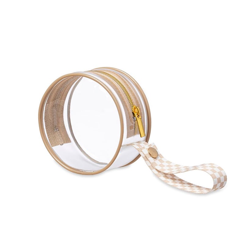 Itzy Ritzy Clear Pacifier Case with Handle Pacifier Pod Easily Attaches to Diaper Bag or Purse Holds 2 Pacifiers Taupe