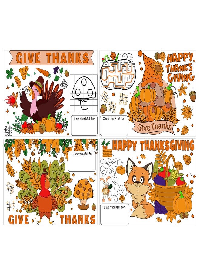 D4DREAM Thanksgiving Placemats for Kids 12 Pcs Turkey Coloring Thanksgiving Paper Placemats for Fall Activity Disposable Happy Thankful Paper Table Mat for Kids to Write for Family Dinner Party Supply - Image 1