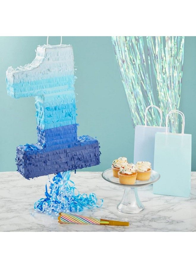 Blue Panda Pull String Number 1 Pinata For Boys 1St Birthday Party Decorations Ombre Blue Pinata With Hanging Loop And Easy To Fill Opening For Anniversary Baby Shower (Small 16.5X11X3 In)  - Image 3