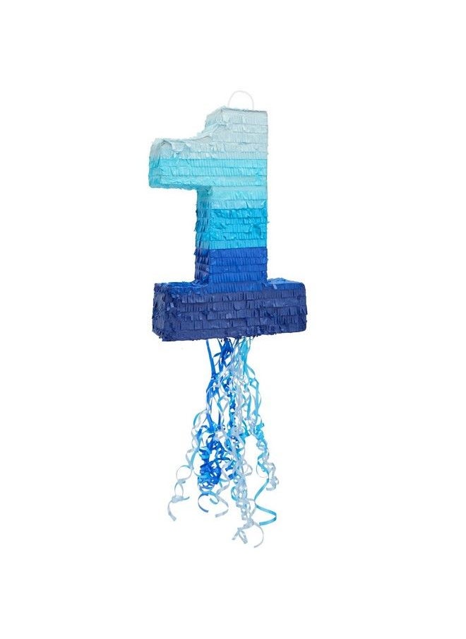 Blue Panda Pull String Number 1 Pinata For Boys 1St Birthday Party Decorations Ombre Blue Pinata With Hanging Loop And Easy To Fill Opening For Anniversary Baby Shower (Small 16.5X11X3 In)  - Image 2