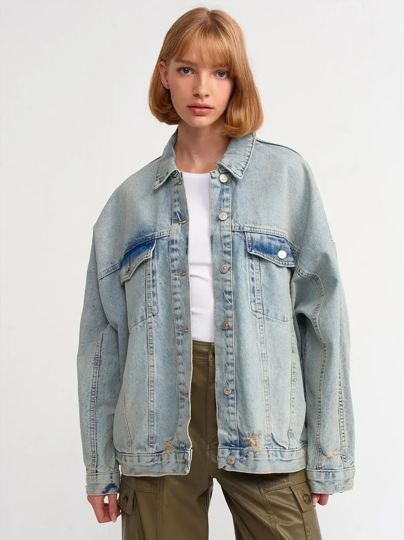 ديلفين Dilvin Oversized Denim Button Jacket
