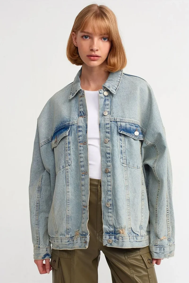 ديلفين DILVIN Oversized Denim Button Jacket