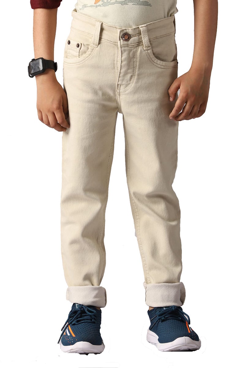 ADBUCKS Boys Jeans Stretchable Denim Fabric Mid Rise Regular Fit Button With Fly Zip Beige, 4-5 Years - Image 1