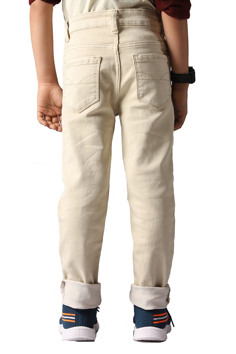 ADBUCKS Boys Jeans Stretchable Denim Fabric Mid Rise Regular Fit Button With Fly Zip Beige, 4-5 Years - Image 4
