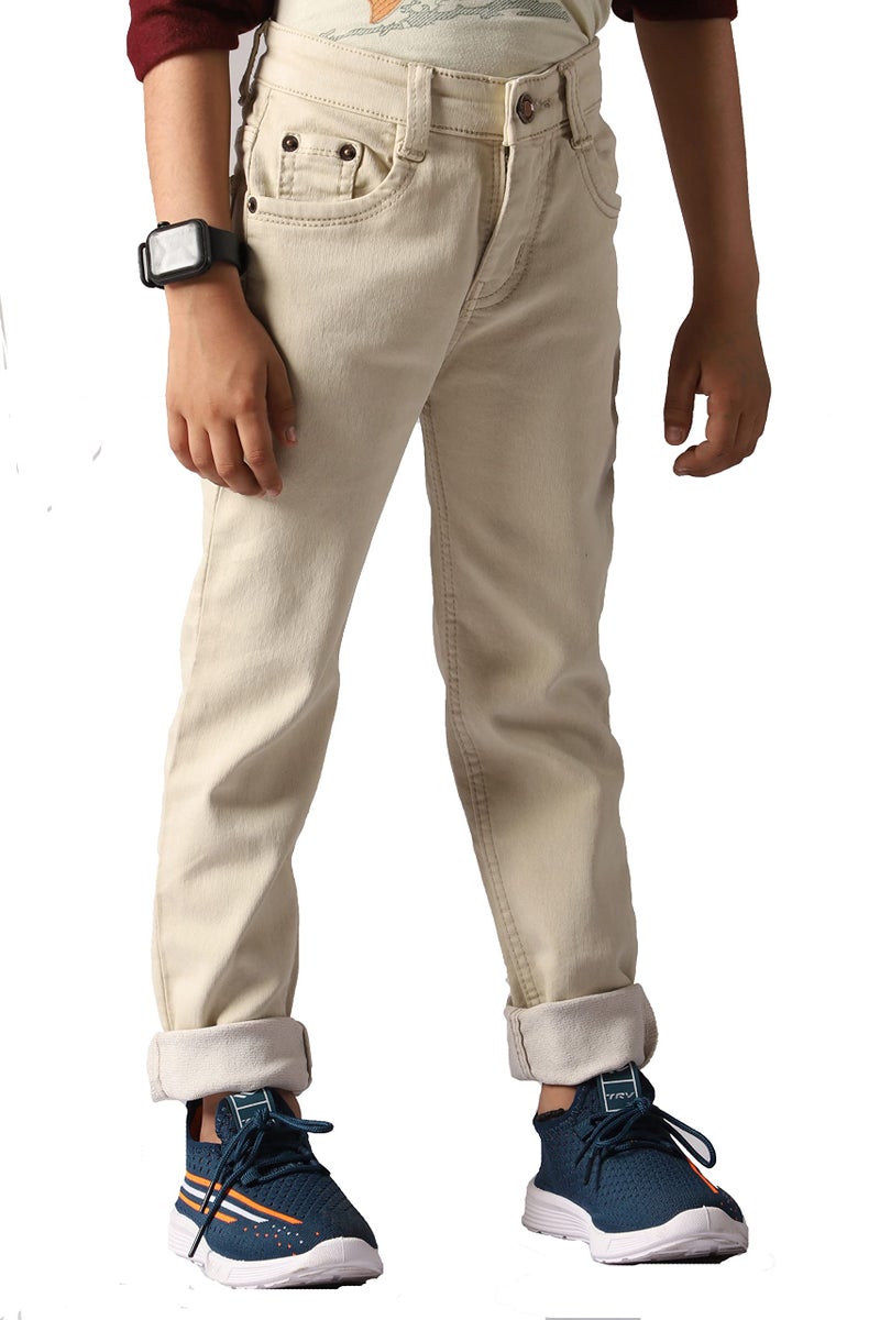 ADBUCKS Boys Jeans Stretchable Denim Fabric Mid Rise Regular Fit Button With Fly Zip Beige, 4-5 Years - Image 3
