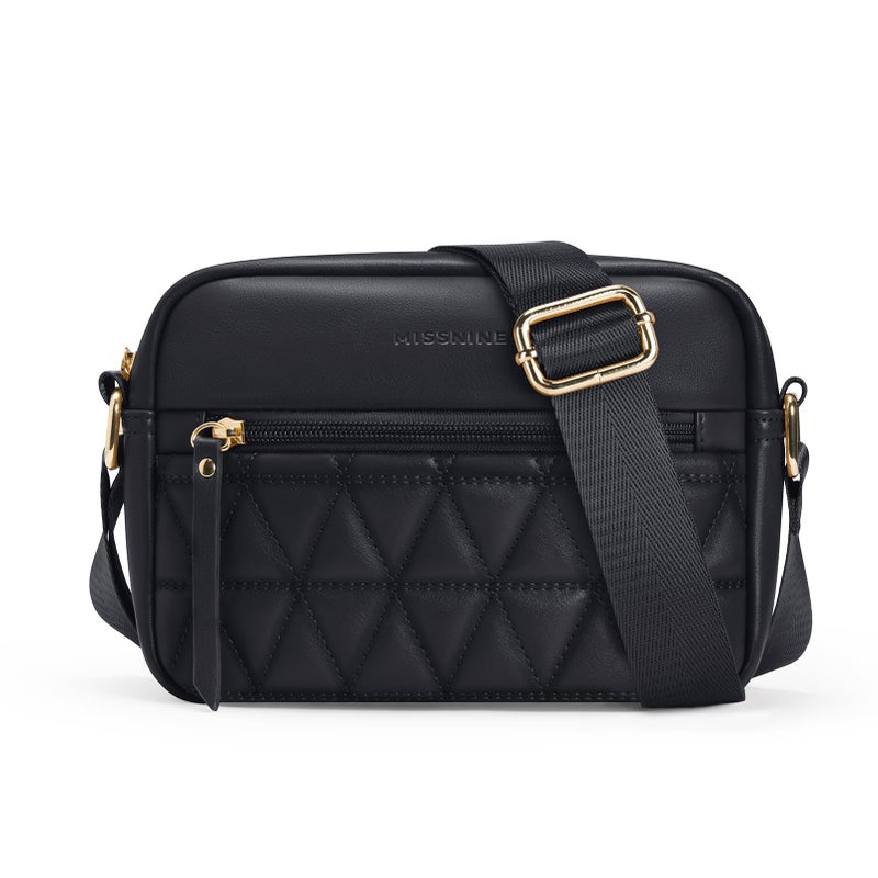 Missnine Small Crossbody Purse Women Quilted Crossbody Bags Soft Leather Shoulder Handbags with Adjustable Strap (Quilted-Black, Small) - Image 1