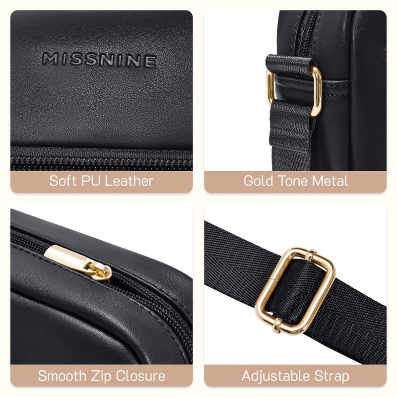 Missnine Small Crossbody Purse Women Quilted Crossbody Bags Soft Leather Shoulder Handbags with Adjustable Strap (Quilted-Black, Small) - Image 5