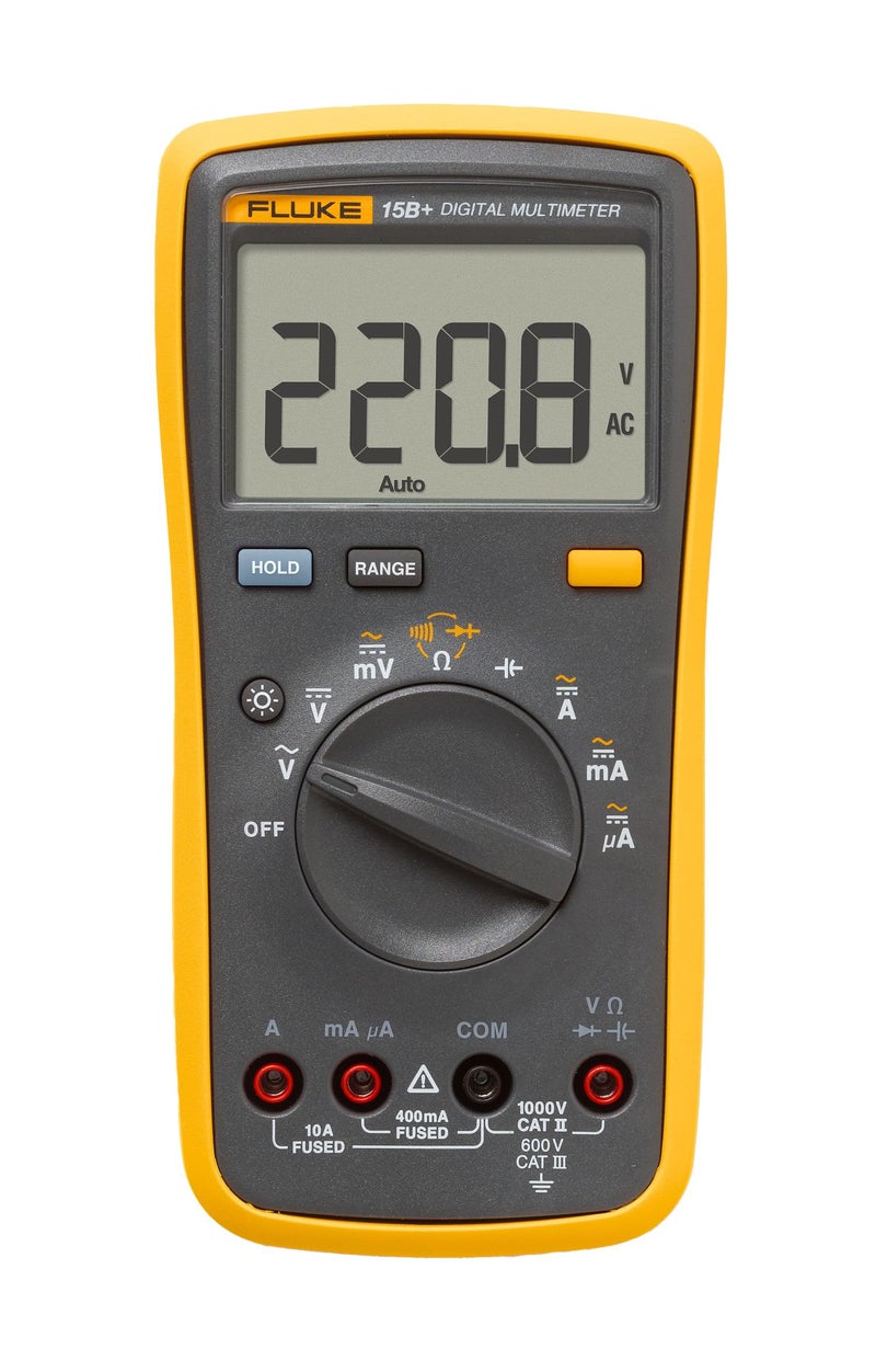 Fluke 15B+ Digital Multimeter, for Electrical Applications, Measures AC/DC Voltage and Current Measurements up to 1000V and 10A, Along with Resistance, Continuity, Diode, and Capacitance Capabilities - Image 1
