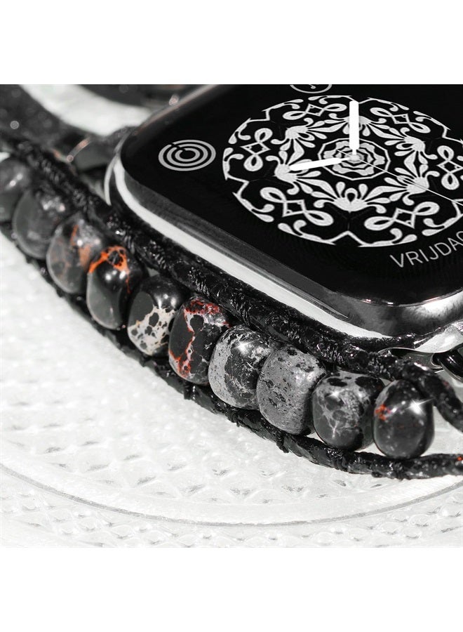 DamonLight Beaded Boho Watch Bracelet Band Compatible with Apple Watch Band Women 42mm 44mm 45mm 49mm, Compatible for iWatch Series Ultra 8 7 6 5 4 3 2 6 1 SE (Black, 42/44/45/49MM) - Image 2