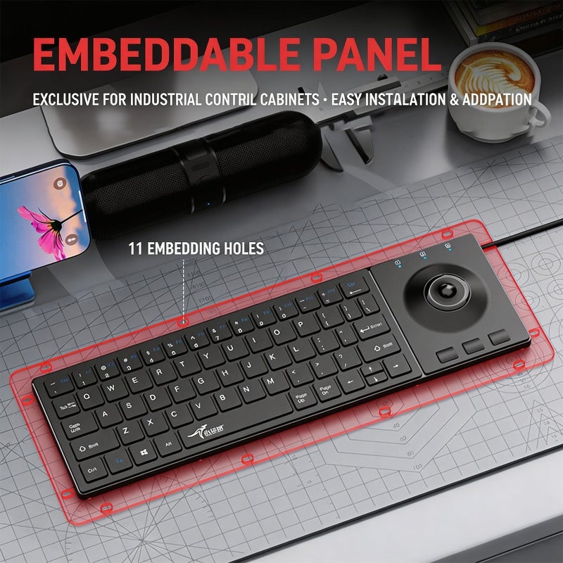 64Key USB Cord Industrial Keyboard With Embedded Trackball And Silents Key For Office And Factory Use - Image 4