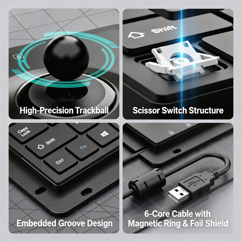 64Key USB Cord Industrial Keyboard With Embedded Trackball And Silents Key For Office And Factory Use - Image 5