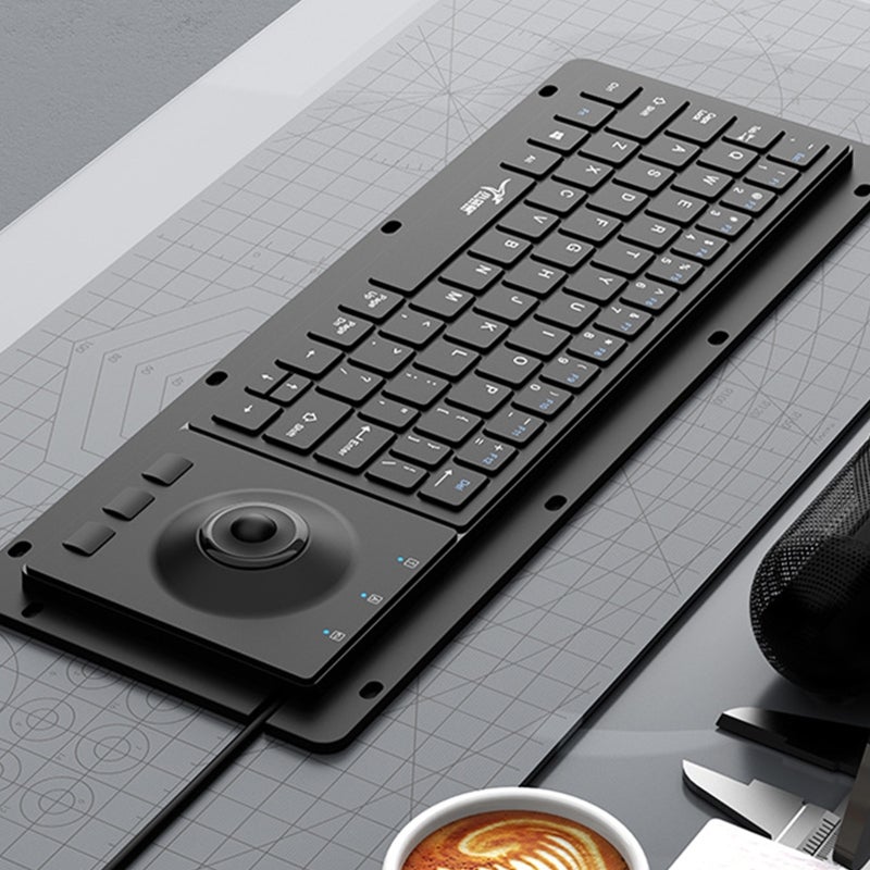64Key USB Cord Industrial Keyboard With Embedded Trackball And Silents Key For Office And Factory Use - Image 3