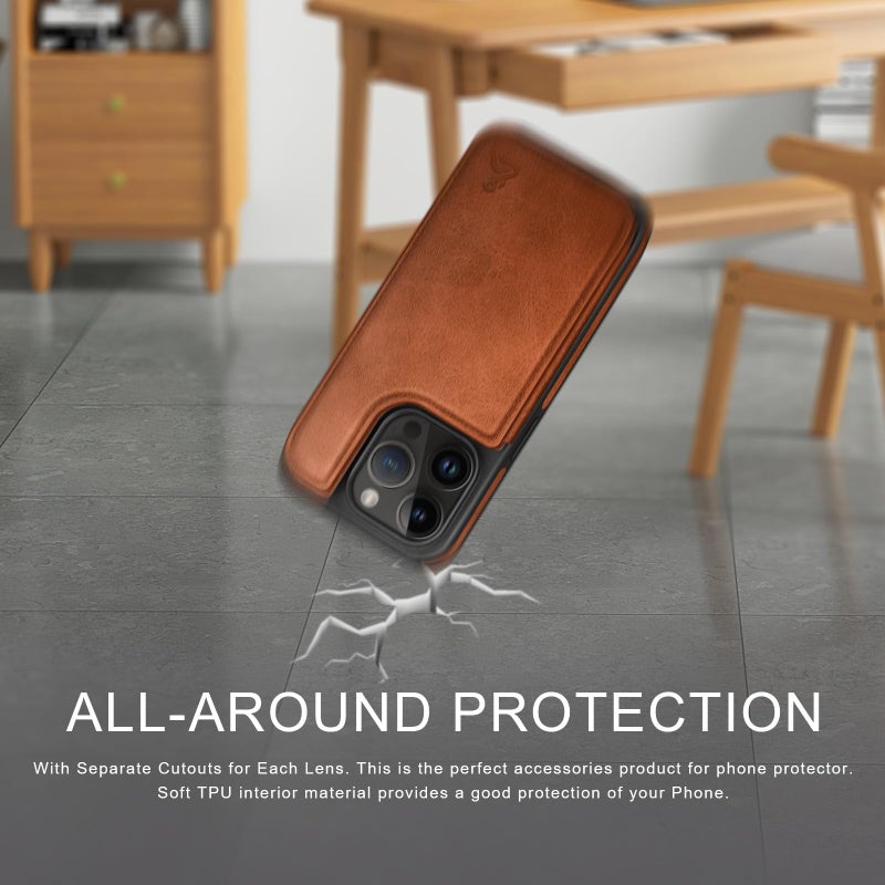 DJDUCK Designed for iPhone 13 Pro Max Case Wallet with Card Holder, [Magnetic Clasp Cover] [RFID Blocking Leather Protection] Shockproof Women Men Cases 6.7 Inch for Apple 13 Pro Max Light Brown - Image 5