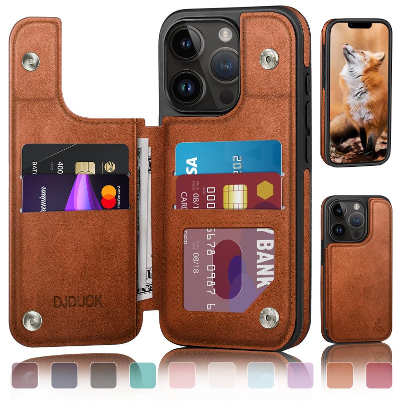 DJDUCK Designed for iPhone 13 Pro Max Case Wallet with Card Holder, [Magnetic Clasp Cover] [RFID Blocking Leather Protection] Shockproof Women Men Cases 6.7 Inch for Apple 13 Pro Max Light Brown - Image 1