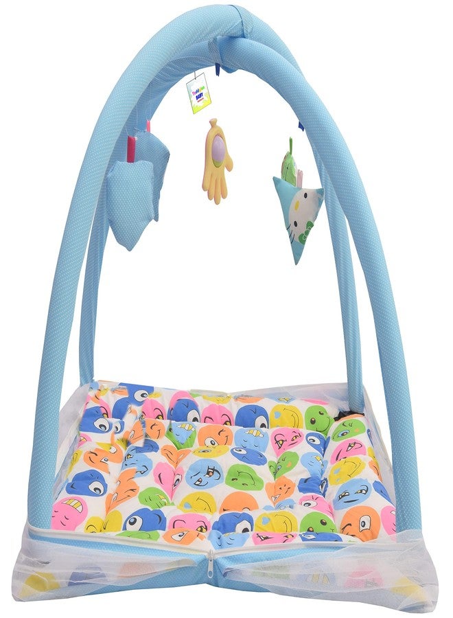 Toddylon Baby Play Gym New Born Baby Bedding|Mat with Hanging Toys|Mattress with Mosquito Net|Cotton Playing Mat|Playmats & Floor Gyms (0-6 Months),1 Count,Blue - Image 2