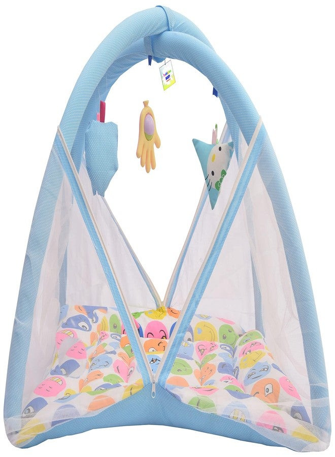 Toddylon Baby Play Gym New Born Baby Bedding|Mat with Hanging Toys|Mattress with Mosquito Net|Cotton Playing Mat|Playmats & Floor Gyms (0-6 Months),1 Count,Blue - Image 1