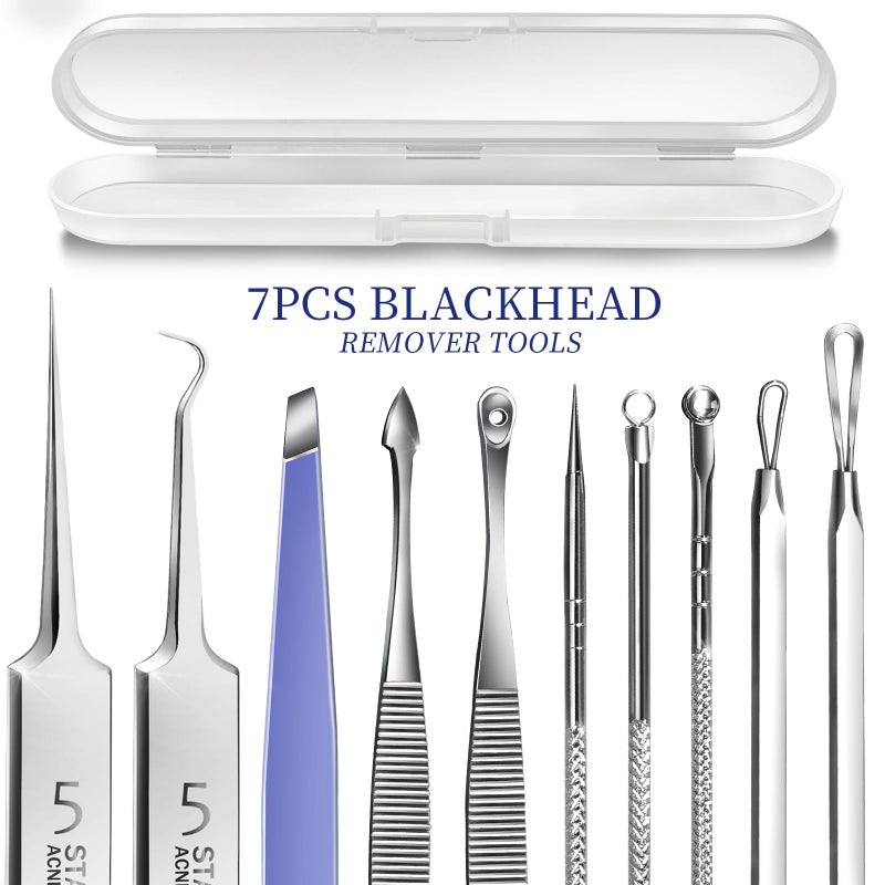 Teenitor 7 Pcs Pimple Popper Tool Kit, Surgical Grade Blackhead Remover Tools, Ingrown Hair Tweezers, Blackhead Extractor Pimple Extractor, Black Head Remover for Face - Image 2