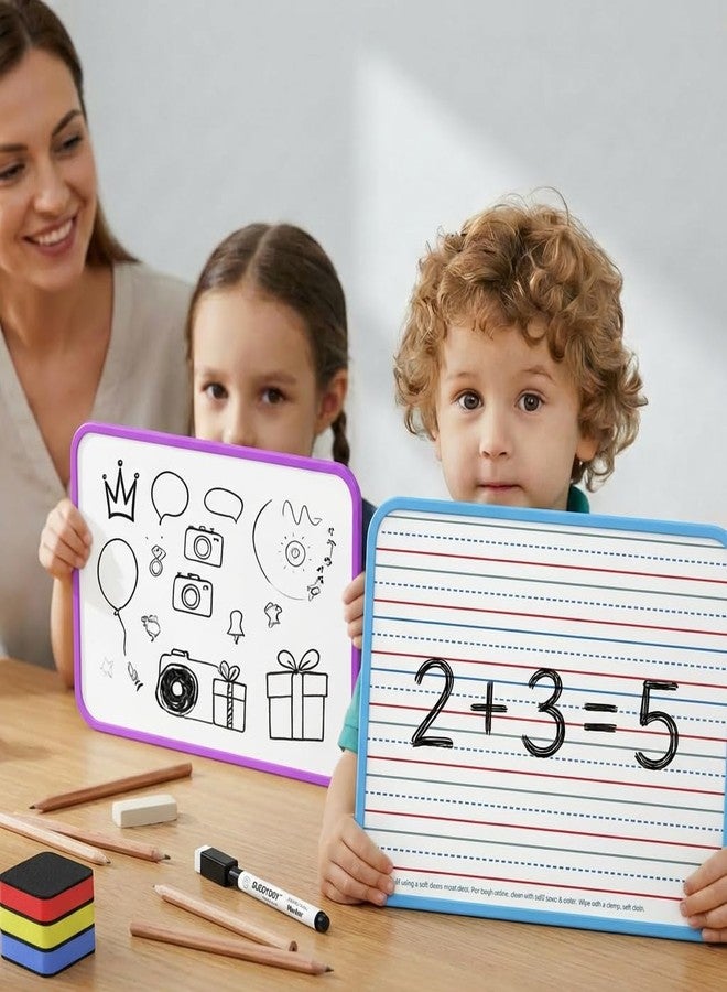 مجموعة من 6 ألواح للكتابة عليها ومسحها، ألواح بيضاء صغيرة مغناطيسية مزدوجة الجوانب بإطار ملون مع خطوط للأطفال والطلاب والمعلمين والفصول الدراسية - Image 3