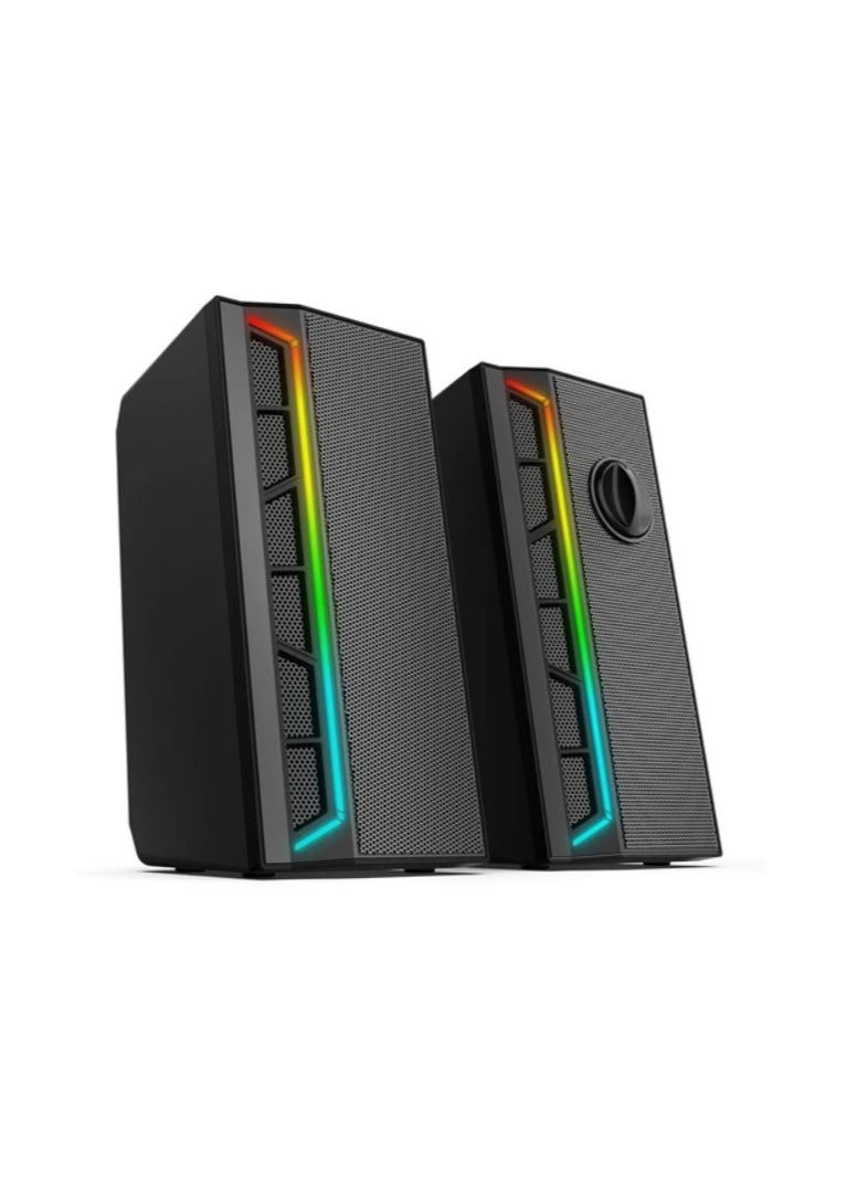 ريدراجون مكبرات صوت للكمبيوتر المكتبي GS580 RGB، 2.0 قناة معززة للصوت والتحكم في مستوى الصوت مع كابل 3.5 ملم - أسود - Image 1