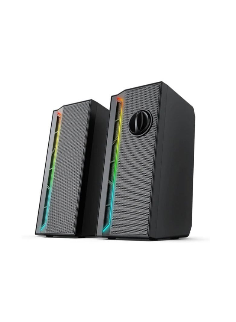 ريدراجون مكبرات صوت للكمبيوتر المكتبي GS580 RGB، 2.0 قناة معززة للصوت والتحكم في مستوى الصوت مع كابل 3.5 ملم - أسود - Image 3