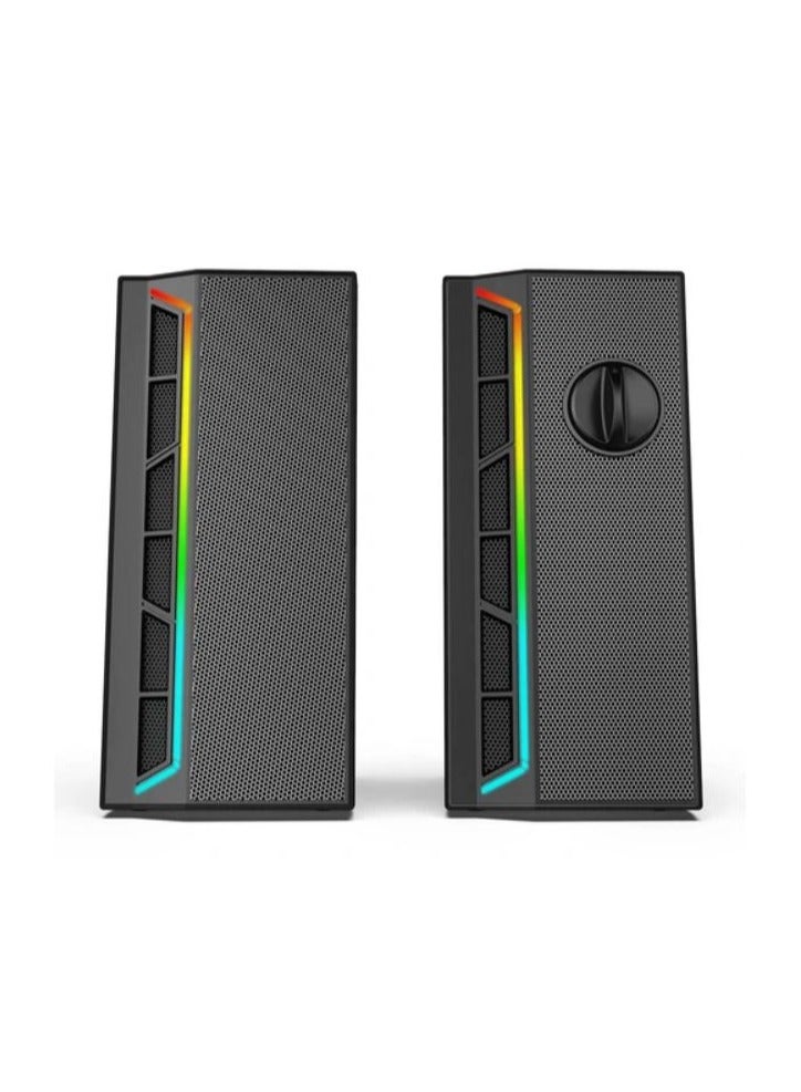 ريدراجون مكبرات صوت للكمبيوتر المكتبي GS580 RGB، 2.0 قناة معززة للصوت والتحكم في مستوى الصوت مع كابل 3.5 ملم - أسود - Image 2