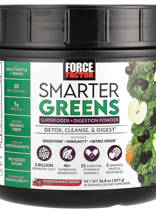 Force Factor Smarter Greens® Superfoods + Digestion Powder Pomegranate Berry 16.8 oz (477 g) - Image 1